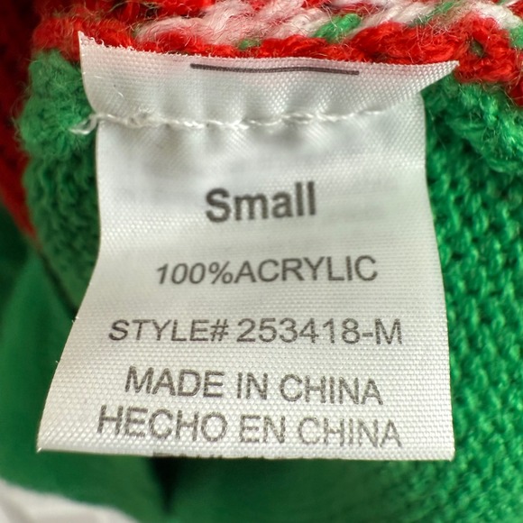 Poof NY Christmas Gnome Sweater Women's Sm Green Pom Pom Knit Holiday Ugly Cute - Picture 5 of 6